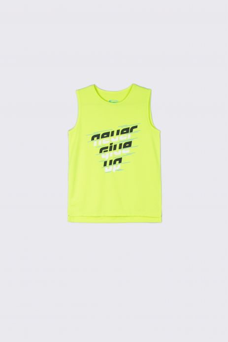 Sleeveless T-shirt  lime green with a motivational inscription  2