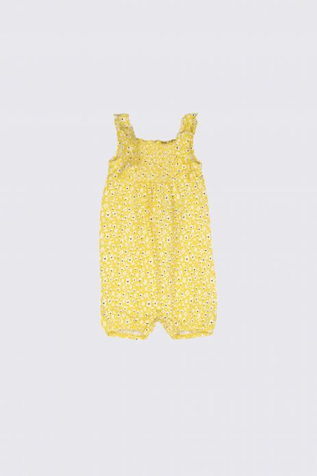 Knitted overall yellow with flowers with shirring