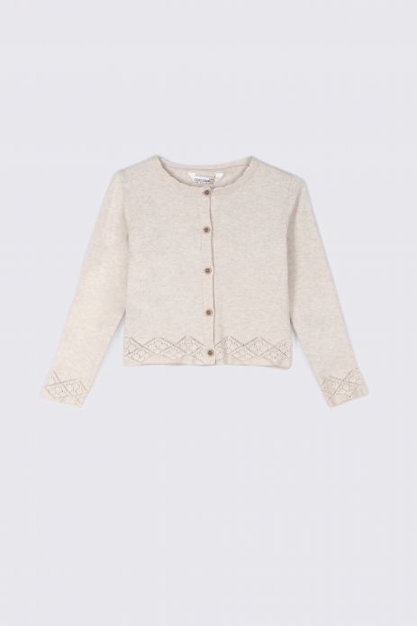 Zipped sweater beige with a decoration
