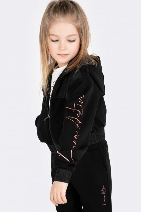 Girls' zipped sweatshirt from the ACTIVE series, crop top with a hood 