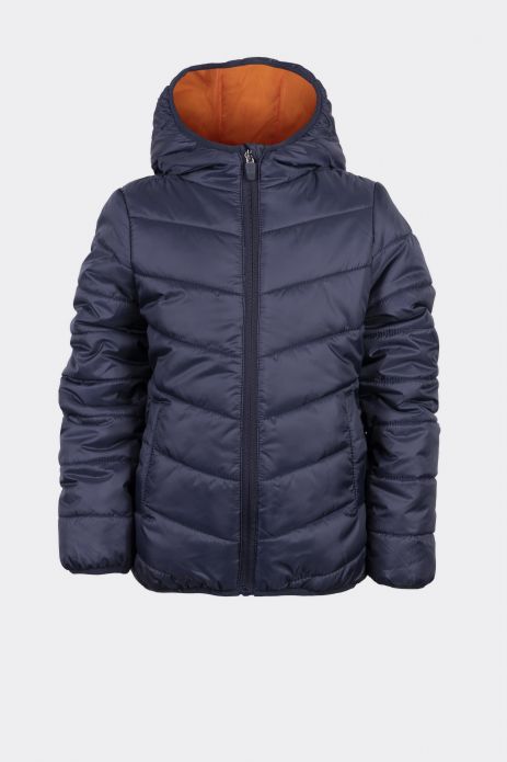 Boys' transitional jacket quilted with DWR coating and hood 