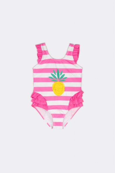 Girls' swimsuit one-piece with a frill and 3D application 