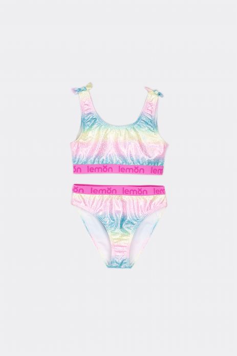 Girls' swimsuit two-piece, made of shiny material 
