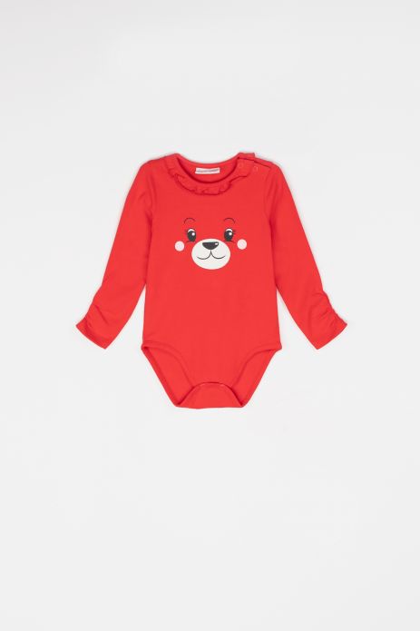 Body with long sleeves red with a teddy bear application