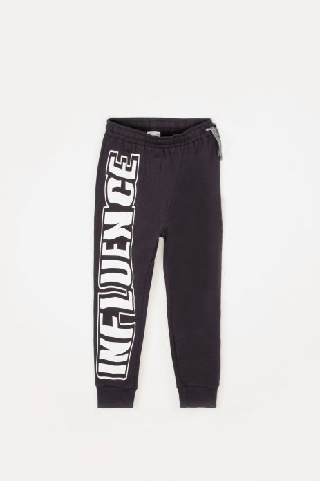 Sweatpants navy blue with an inscription on the leg