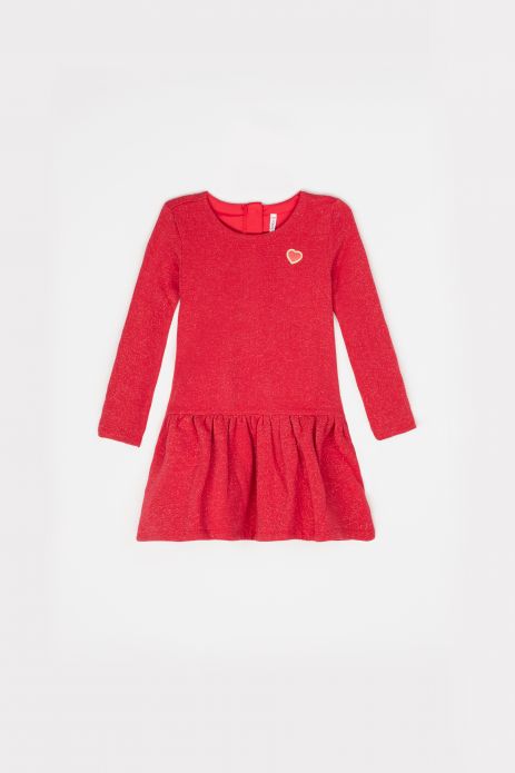 Knitted dress red with decorative ribbons