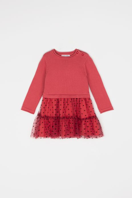 Knitted dress sweater with tulle frills