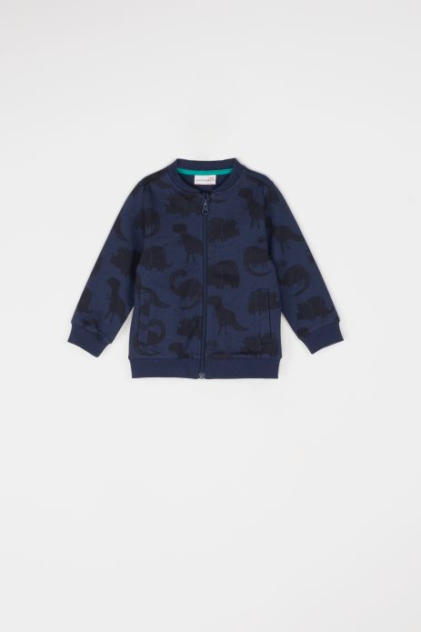 Zipped sweatshirt navy blue with a dinosaur print