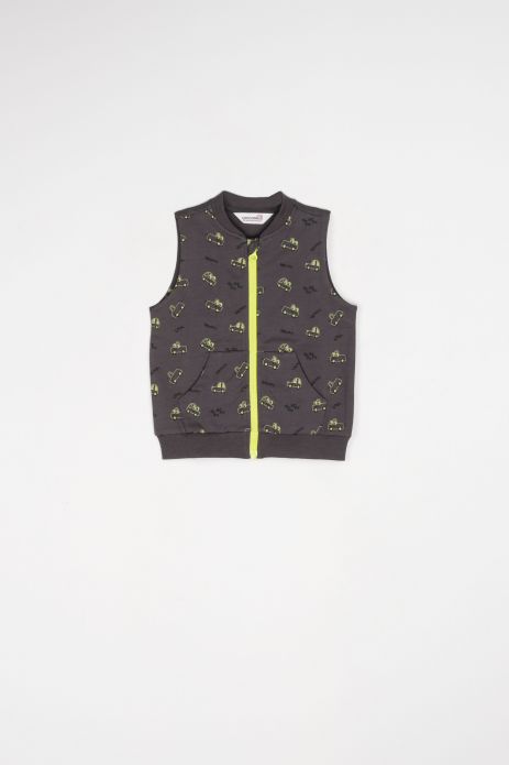 Zipped vest graphite with a print