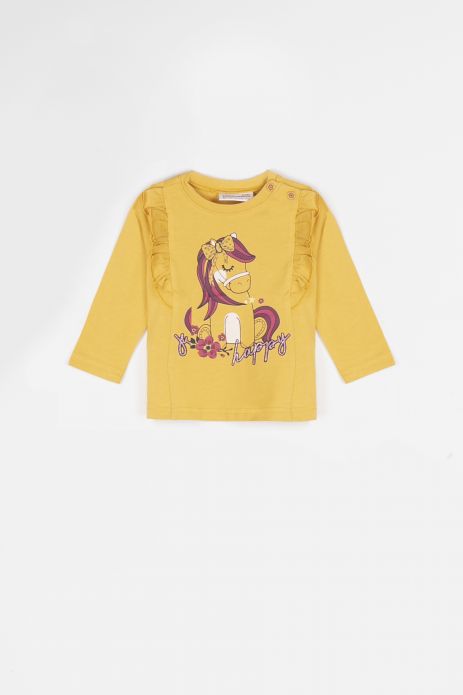 Longsleeve with decorative frills and horse print