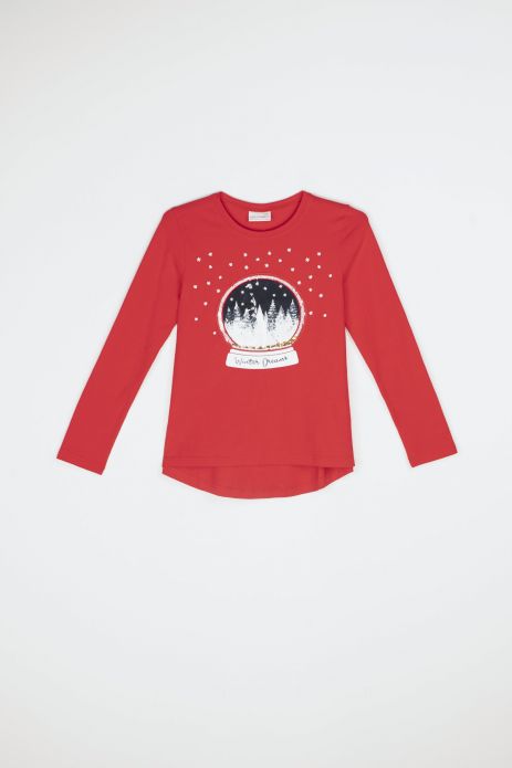 Longsleeve red with Christmas print