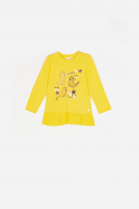 Longsleeve yellow tunic with an embroidered frill