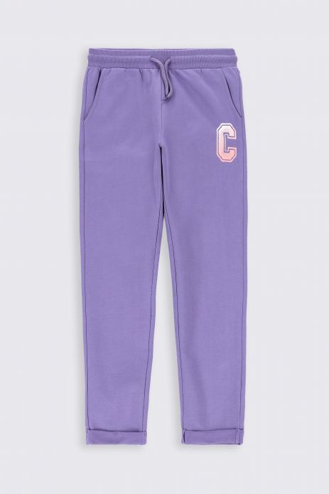 Sweatpants purple with pockets and a drawstring at the waist