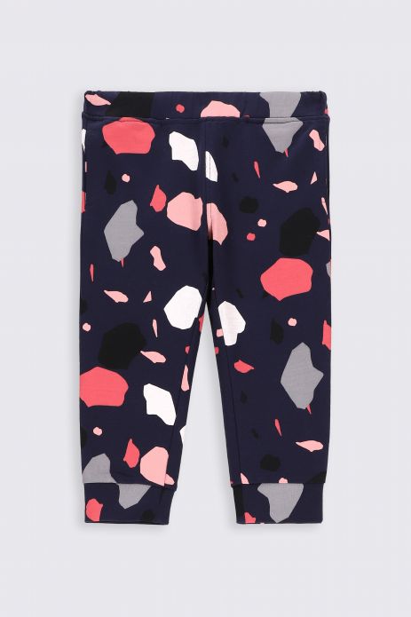 Sweatpants navy blue with a print