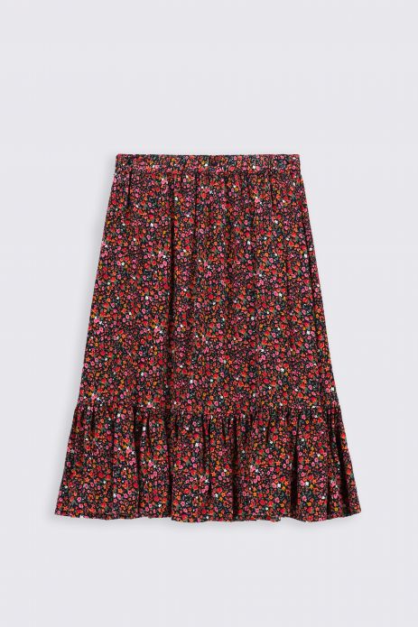 Fabric skirt navy blue midi with floral print 2