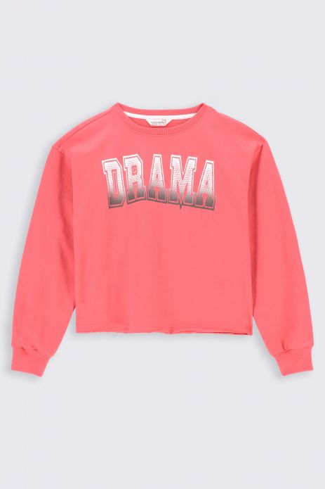 Sweatshirt coral with an inscription on the front
