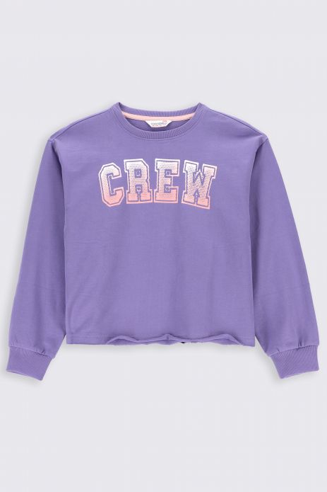 Sweatshirt purple with an inscription on the front 2