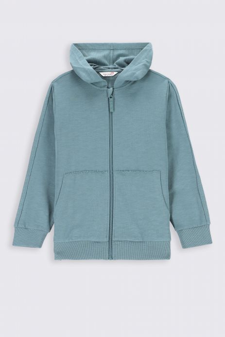 Zipped sweatshirt turquoise with pockets and a hood