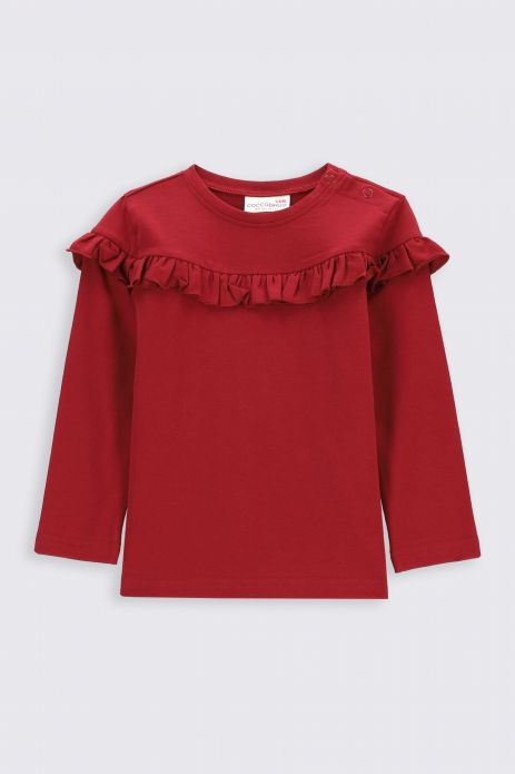 T-shirt with long sleeves burgundy smooth with a frill