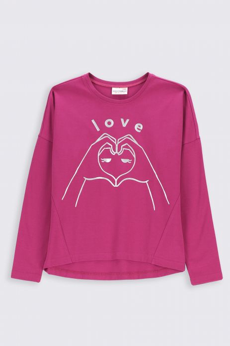 T-shirt with long sleeves fuchsia with print