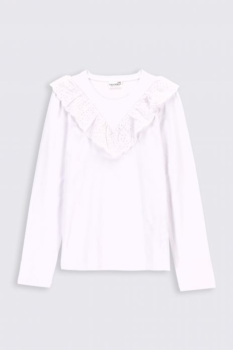 T-shirt with long sleeves white smooth with a frill