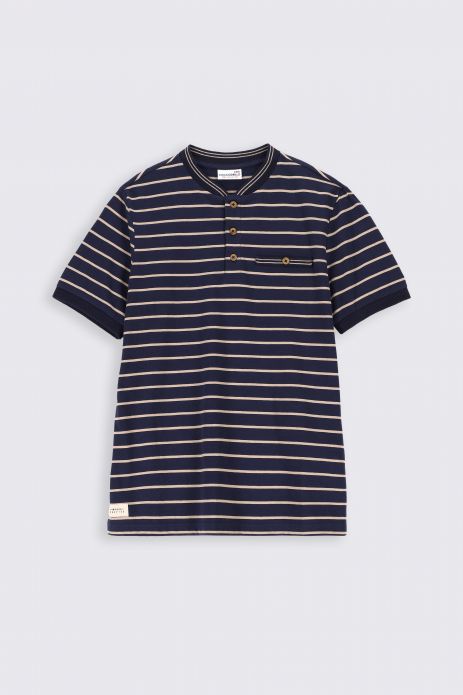 T-shirt with short sleeves navy blue in stripes with button closure
