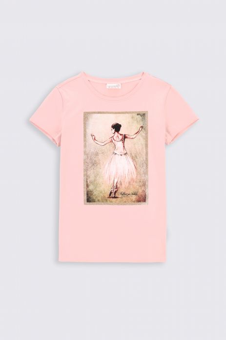 T-shirt with short sleeves pink with graphics on the front 2