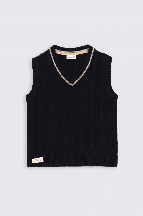 Knitted sweater navy blue vest with V-neck 2