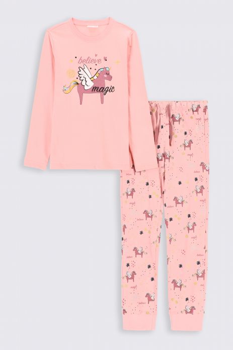 Girls pyjamas pink cotton with long sleeves 2