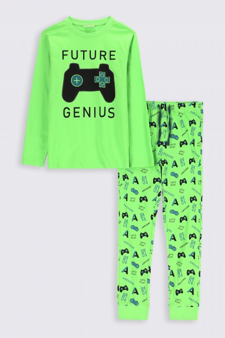 Boys pyjamas green cotton with long sleeves